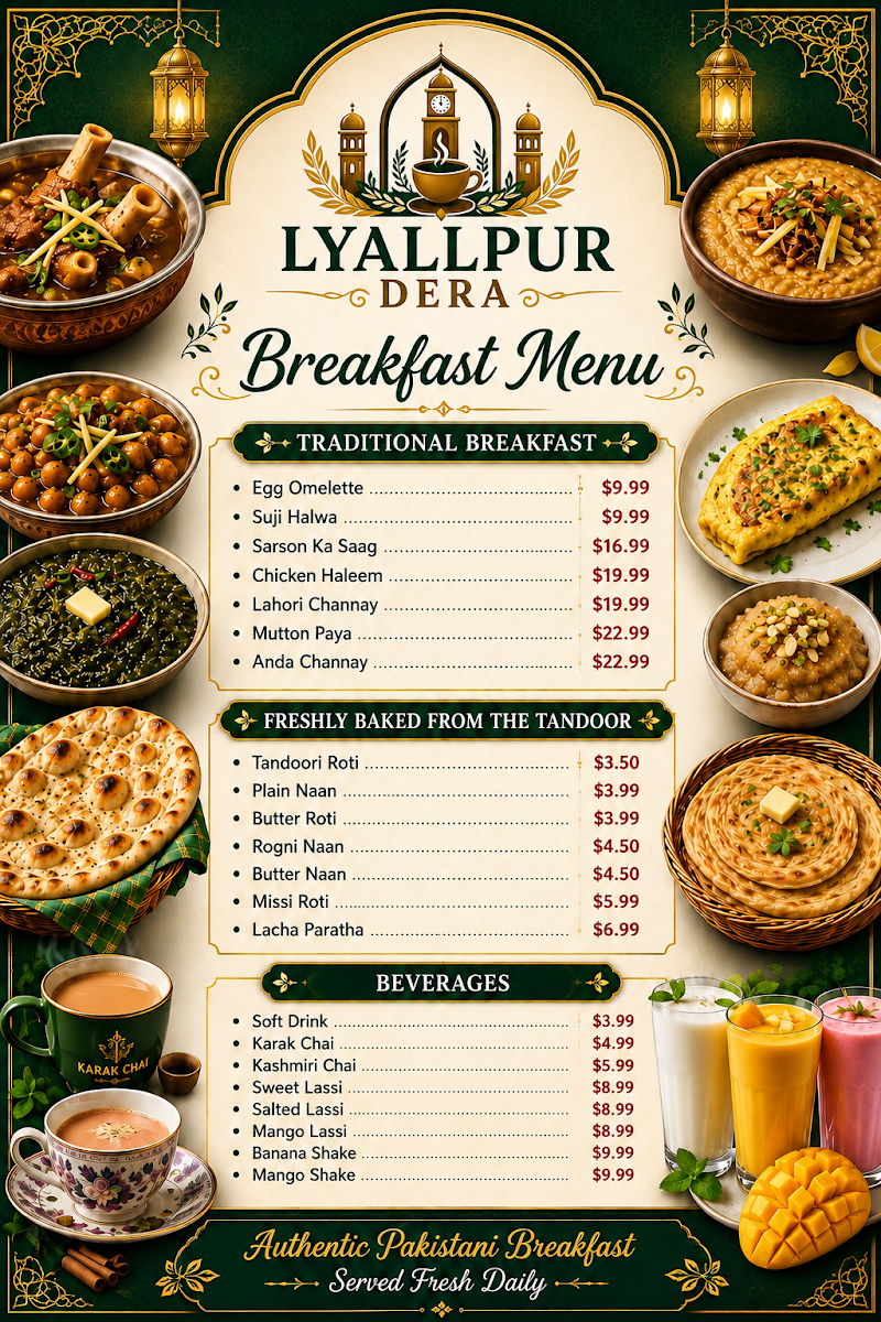 Menu, Lyallpur Dera Restaurant