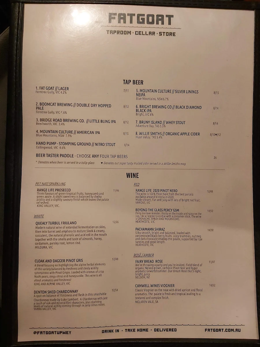 Menu, The Fat Goat
