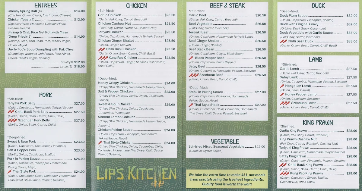 Menu, LIP'S KITCHEN