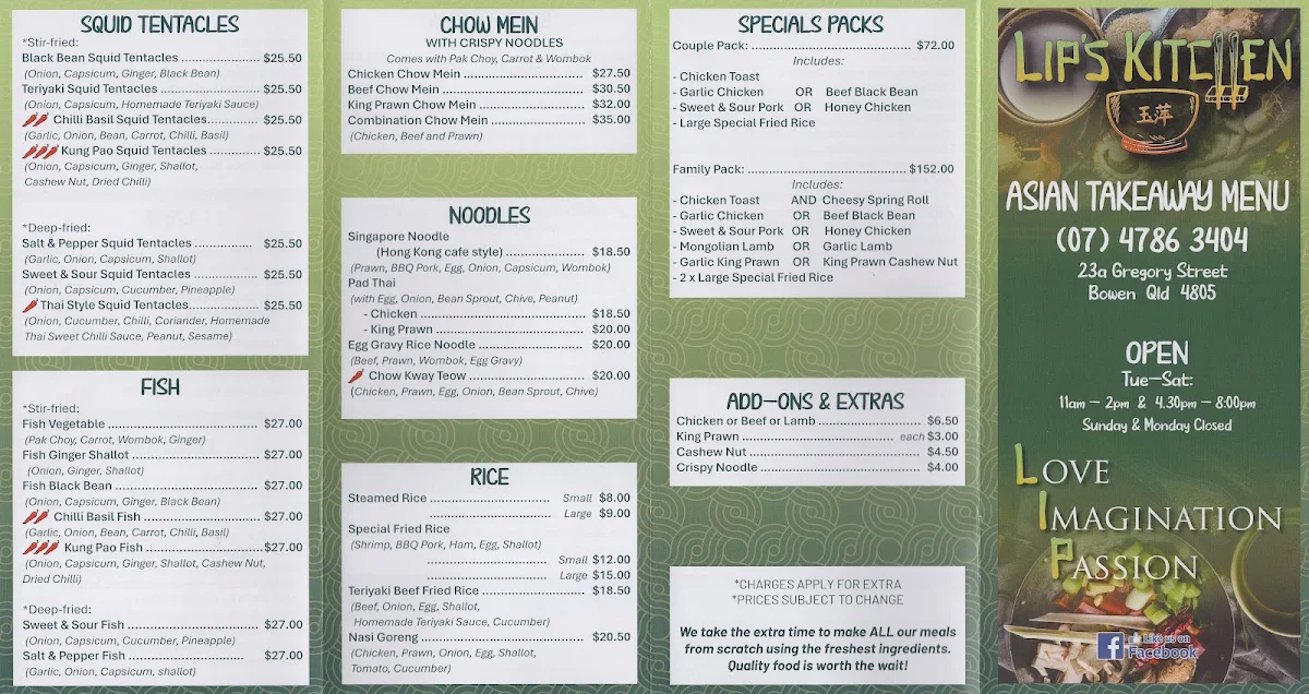Menu, LIP'S KITCHEN