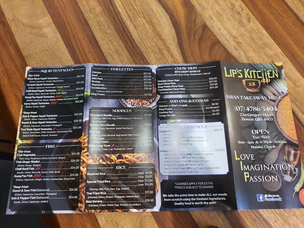 Menu, LIP'S KITCHEN