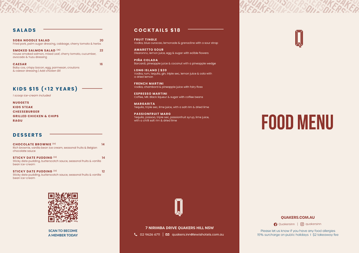 Menu, Quakers Inn