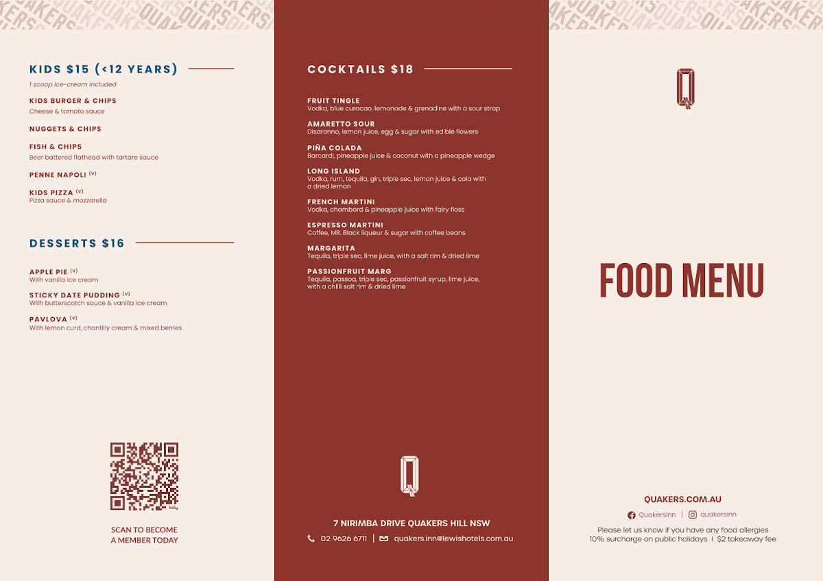 Menu, Quakers Inn