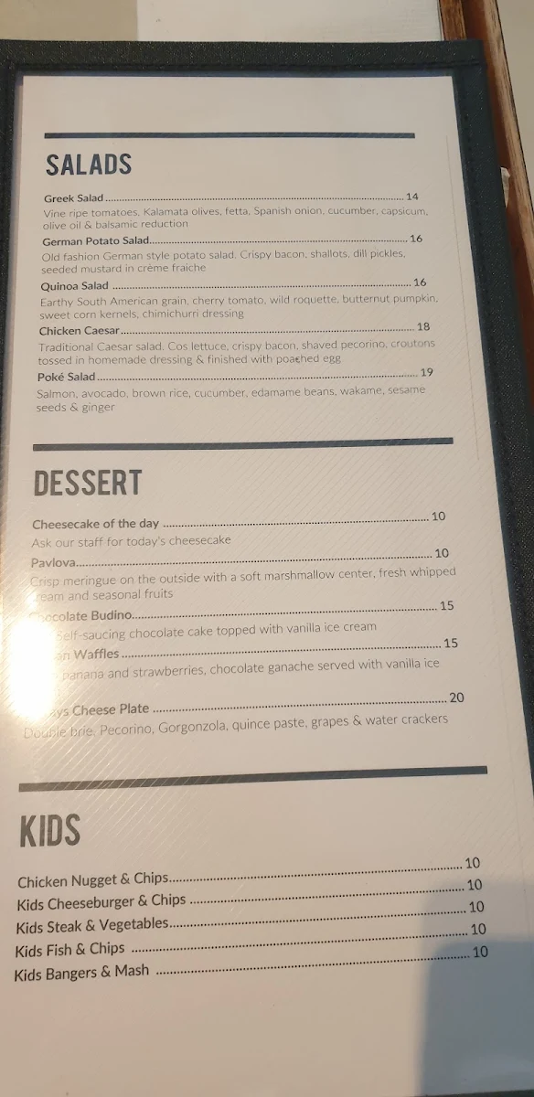 Menu, Quakers Inn
