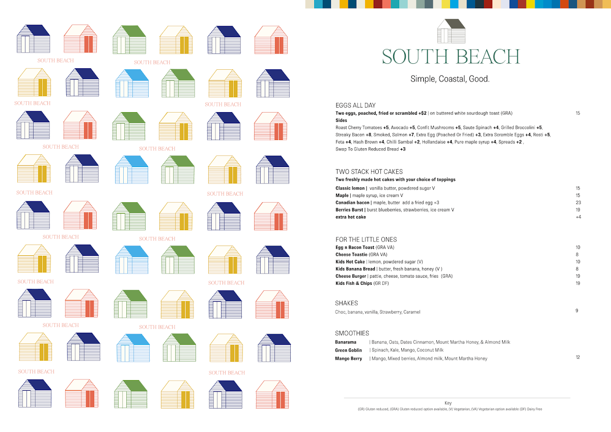 Menu, South Beach