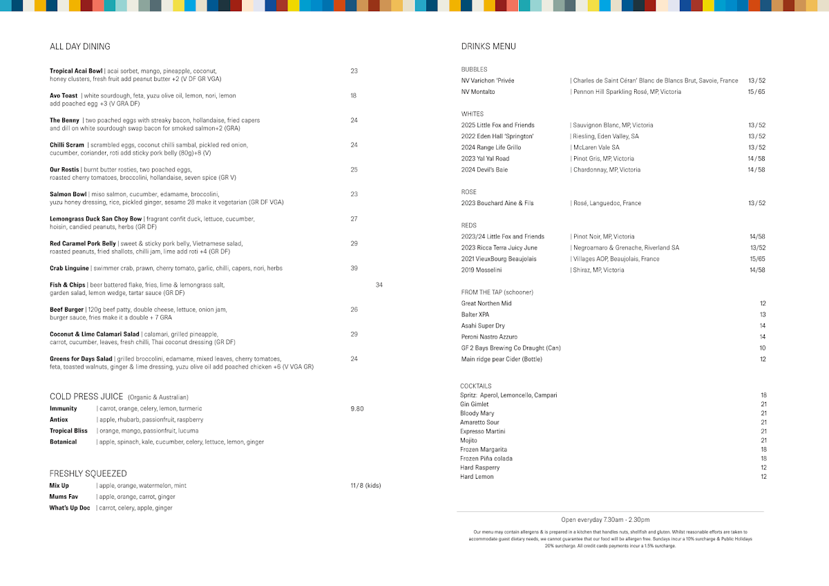 Menu, South Beach
