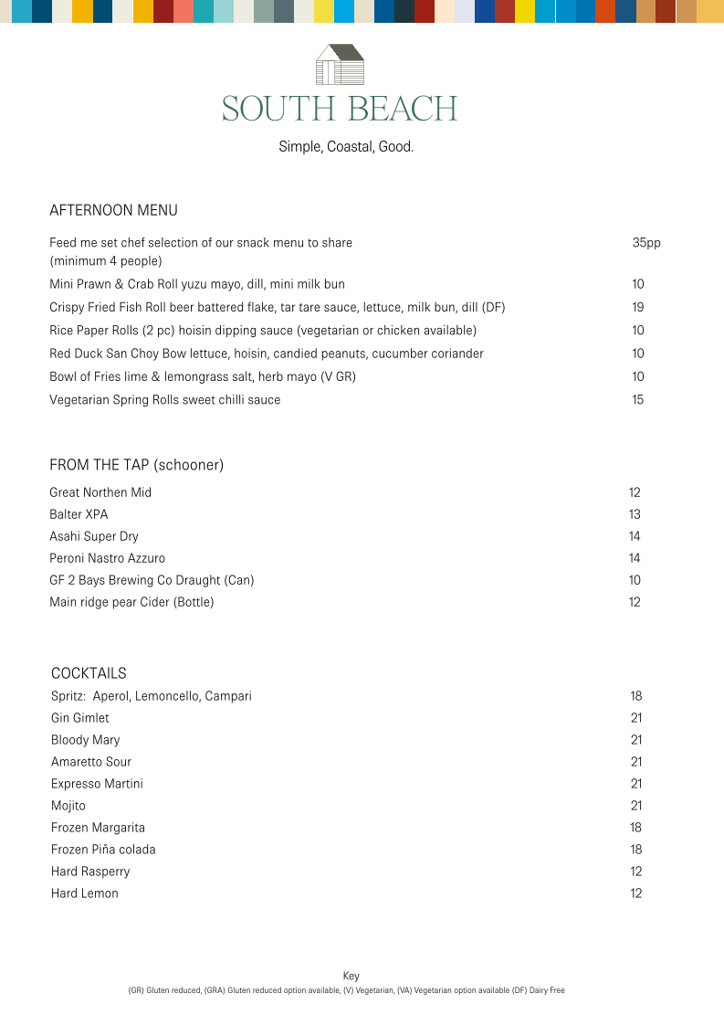 Menu, South Beach