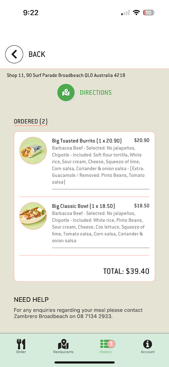 Menu, Zambrero Broadbeach