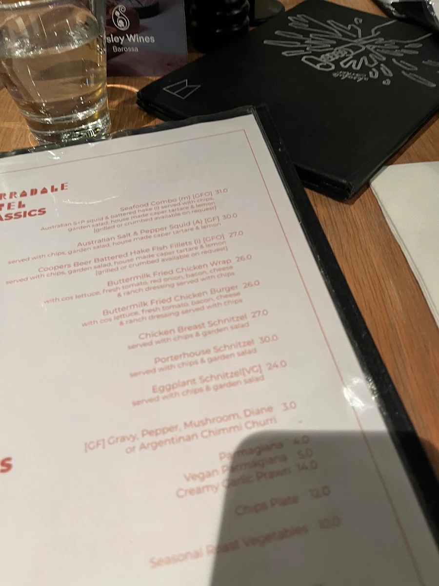 Menu, Warradale Hotel