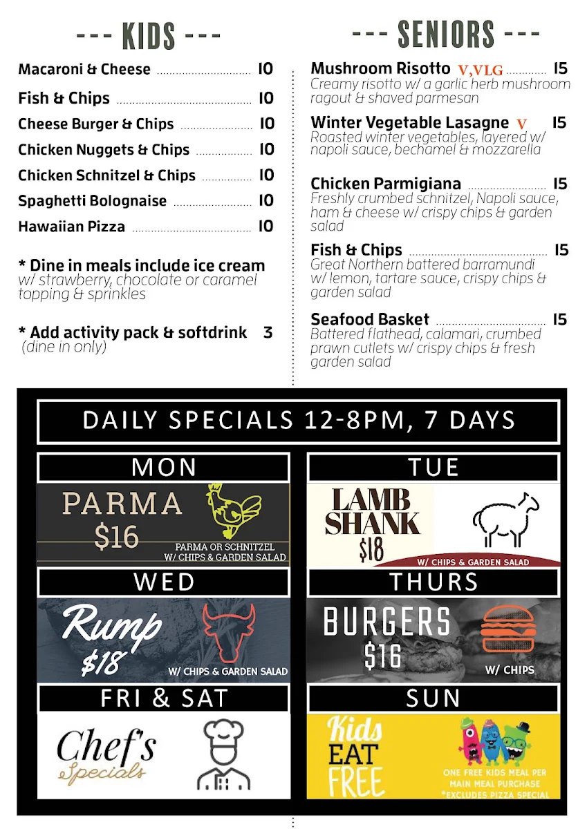 Menu, Cooroy Hotel