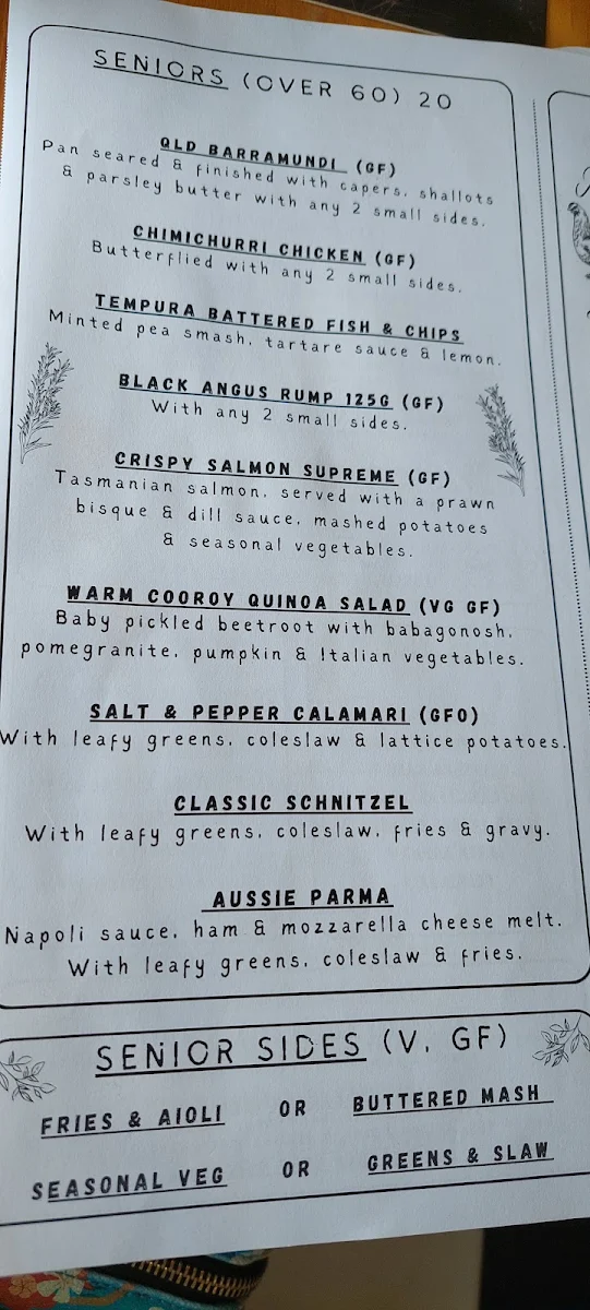 Menu, Cooroy Hotel