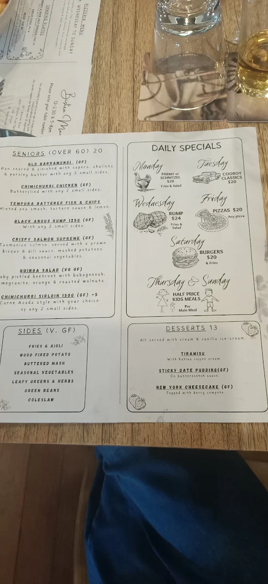 Menu, Cooroy Hotel