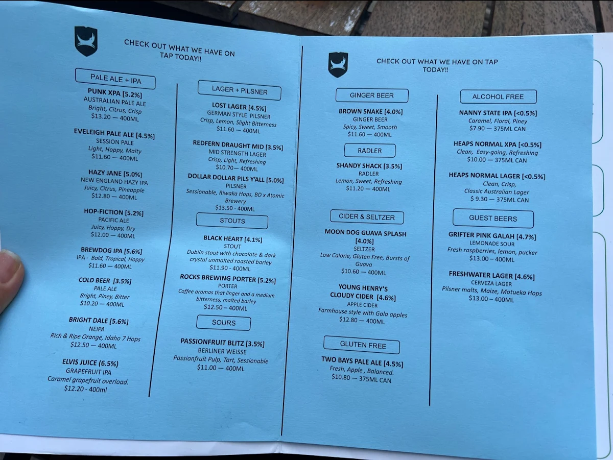 Menu, BrewDog - South Eveleigh