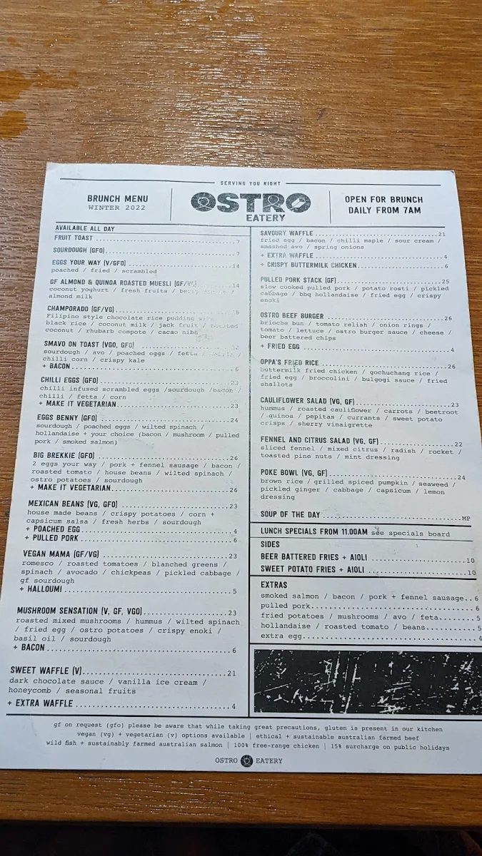Menu, OSTRO Eatery