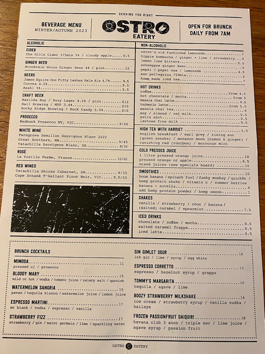 Menu, OSTRO Eatery
