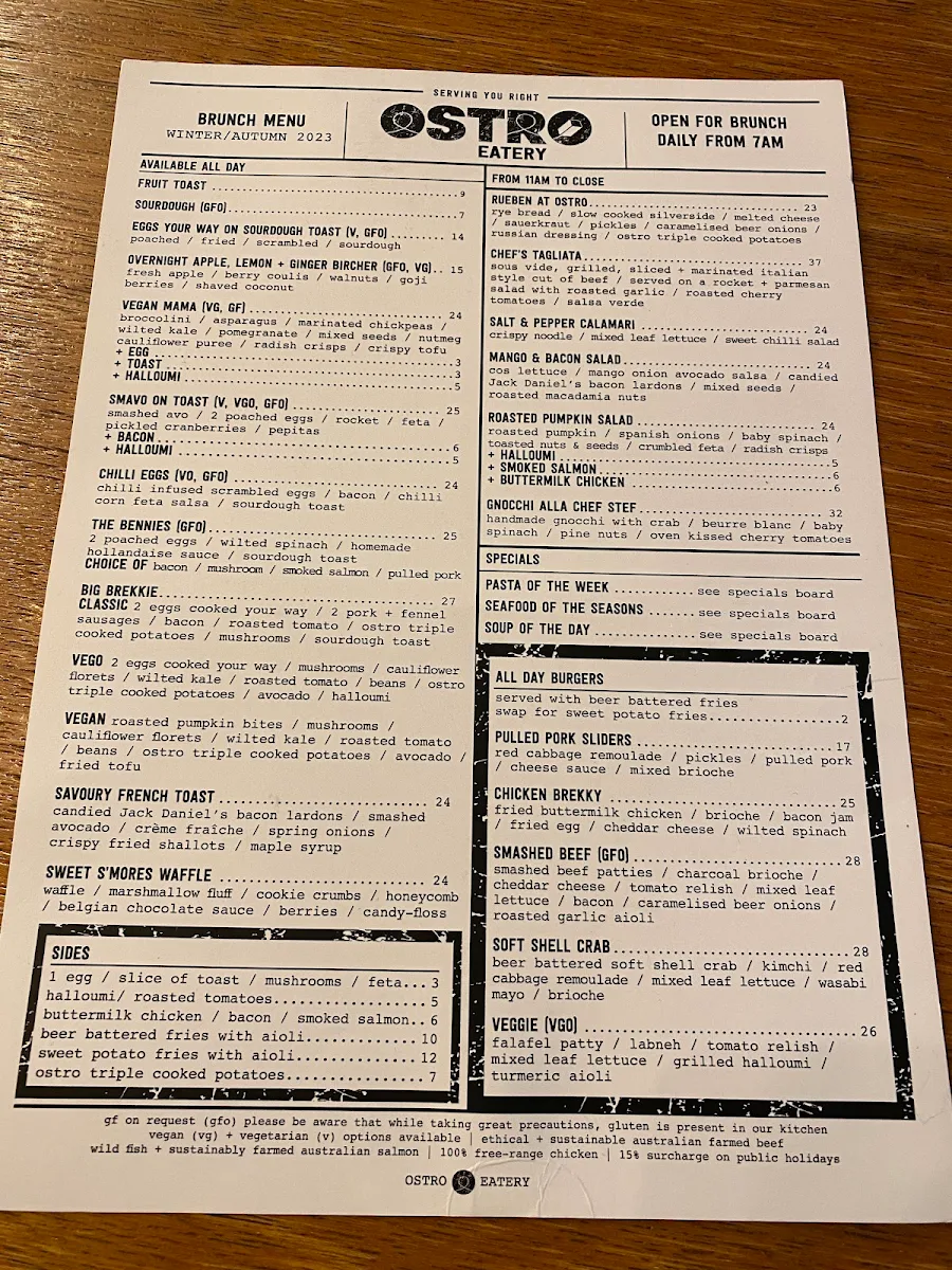 Menu, OSTRO Eatery