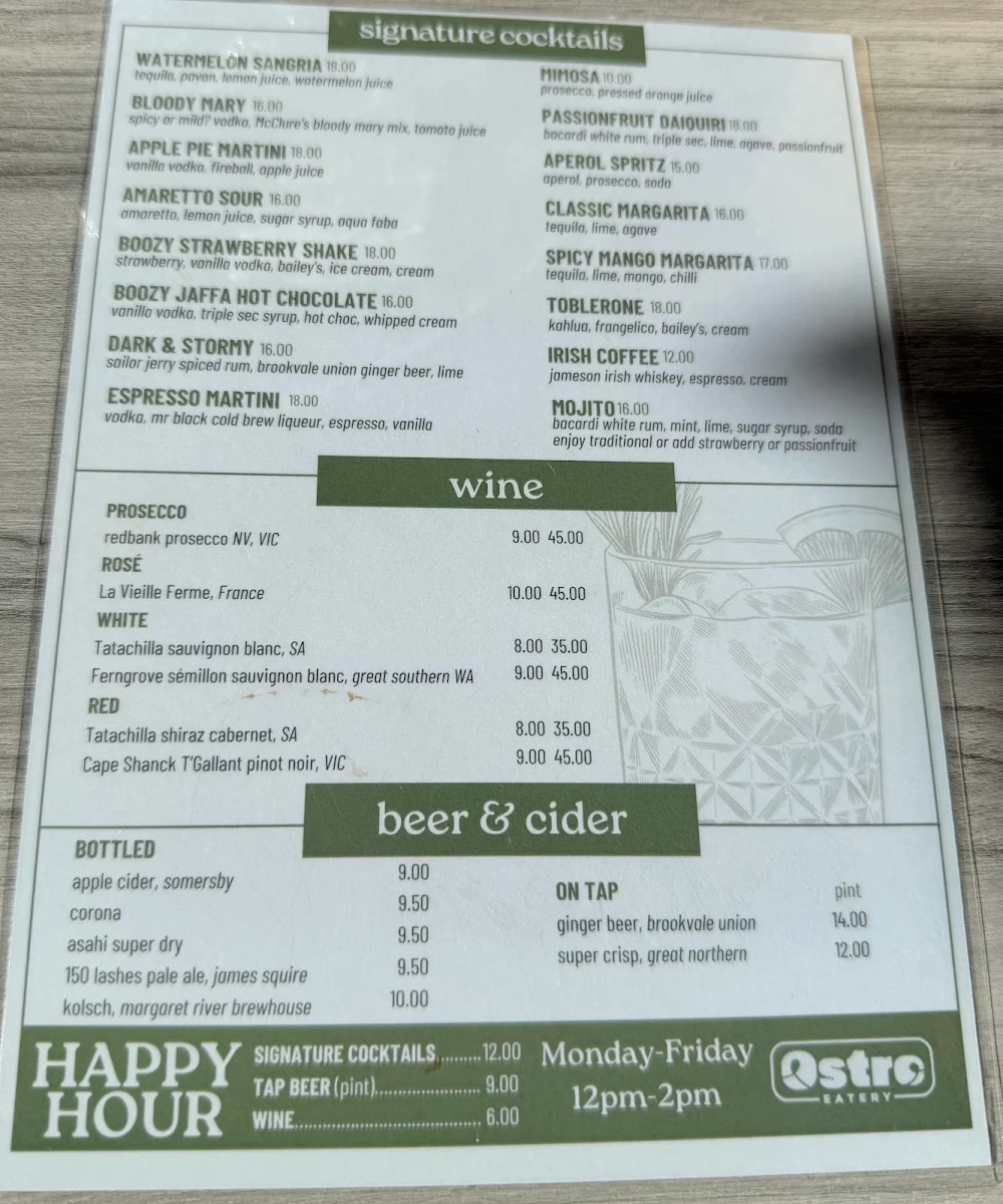 Menu, OSTRO Eatery
