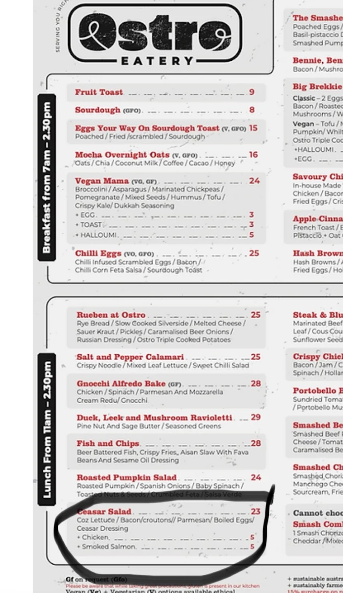 Menu, OSTRO Eatery