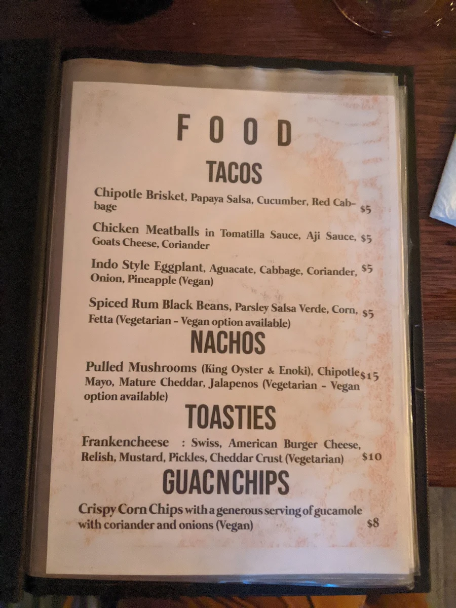 Menu, Titus Jones Marrickville