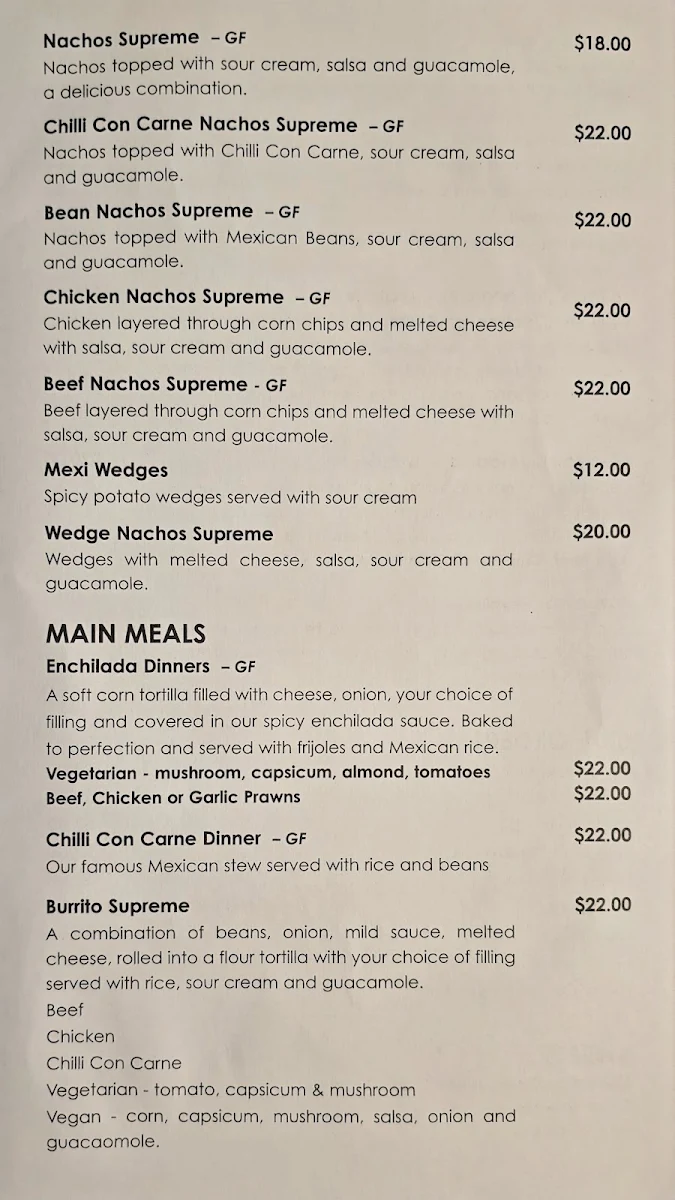 Menu, Oz Mex