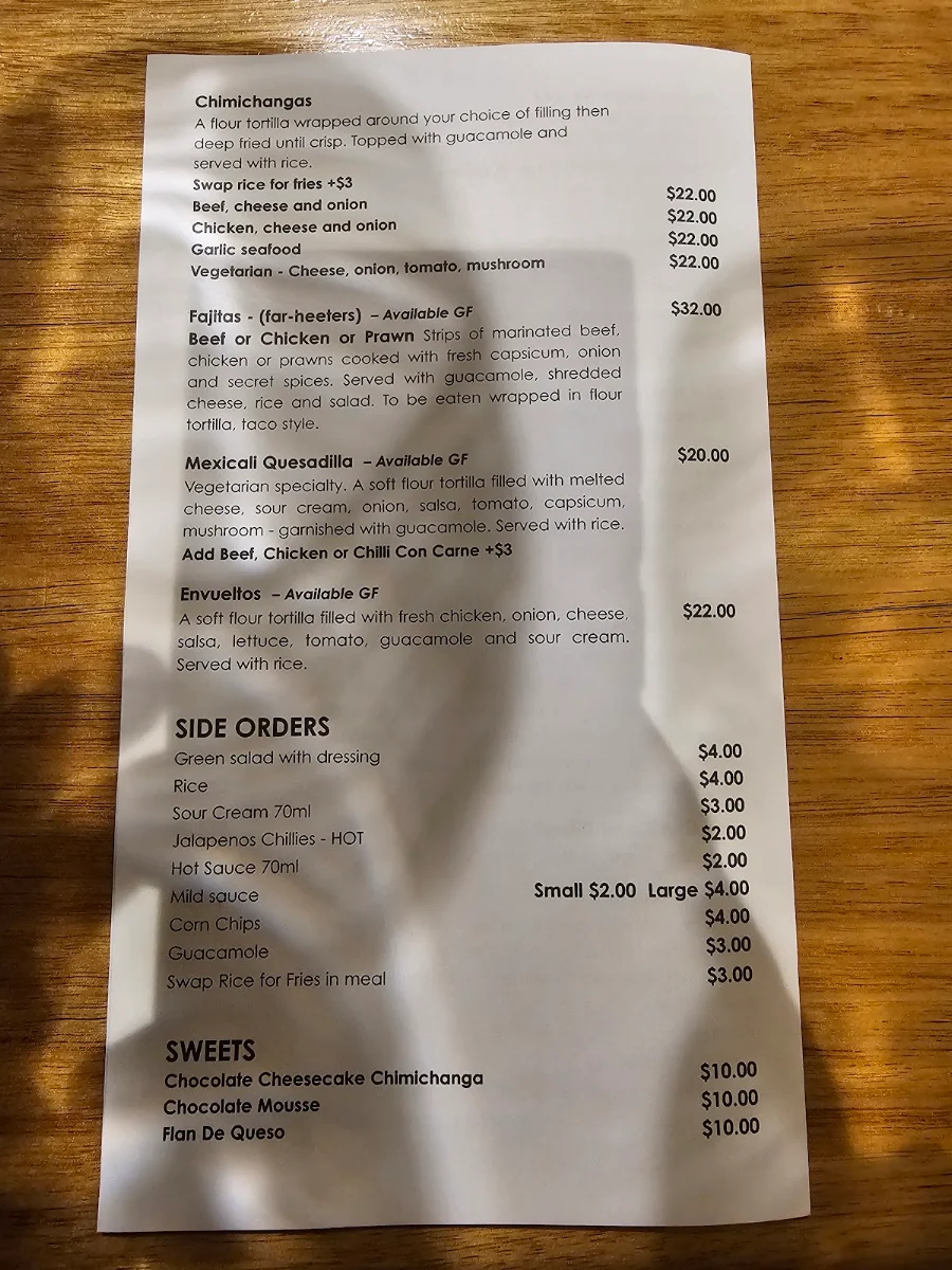Menu, Oz Mex
