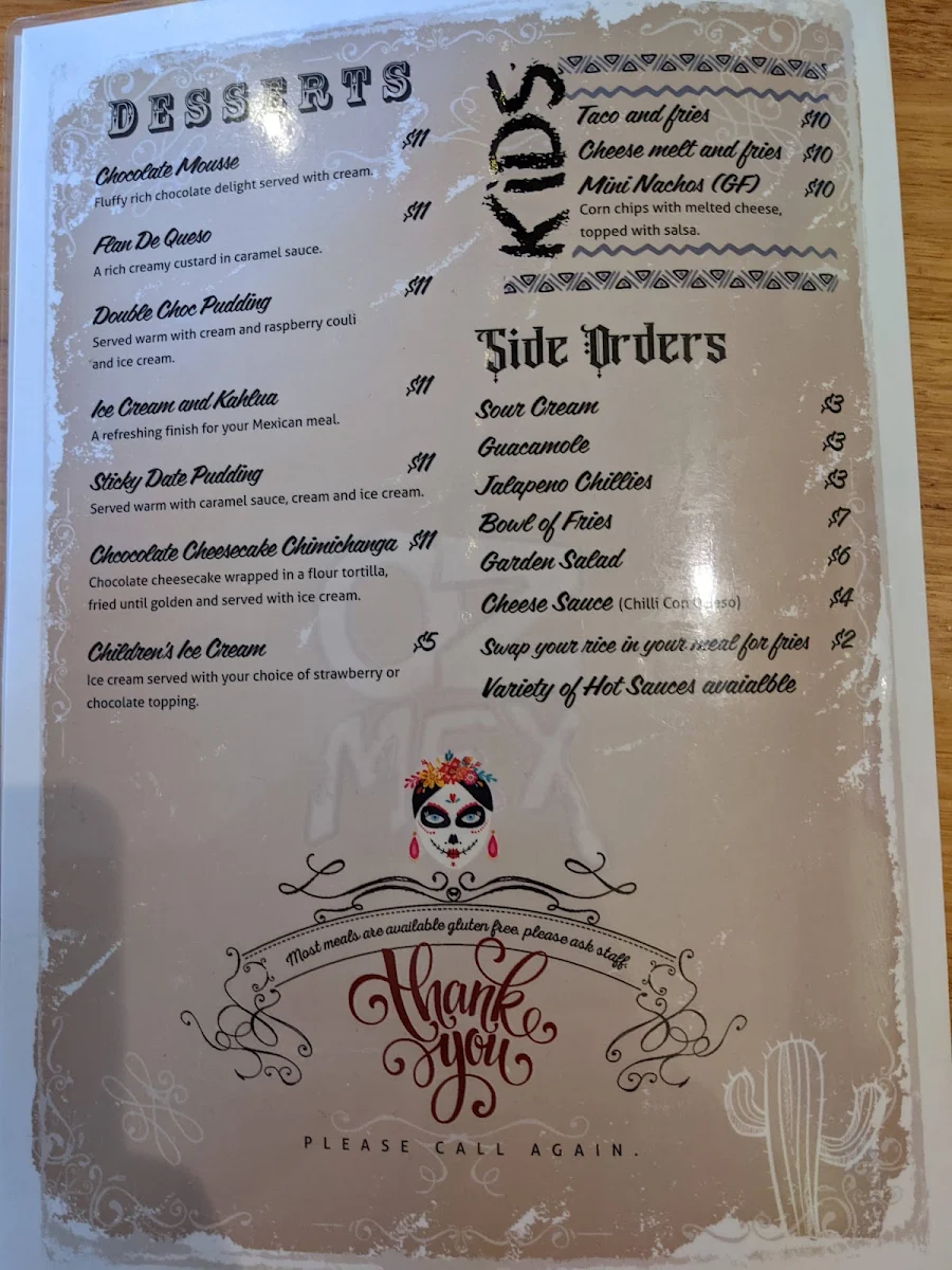 Menu, Oz Mex