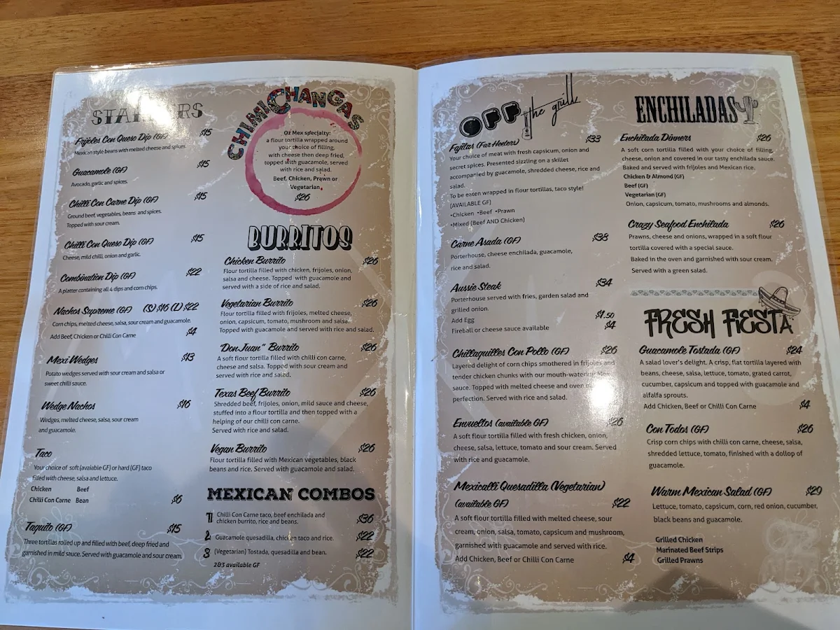 Menu, Oz Mex