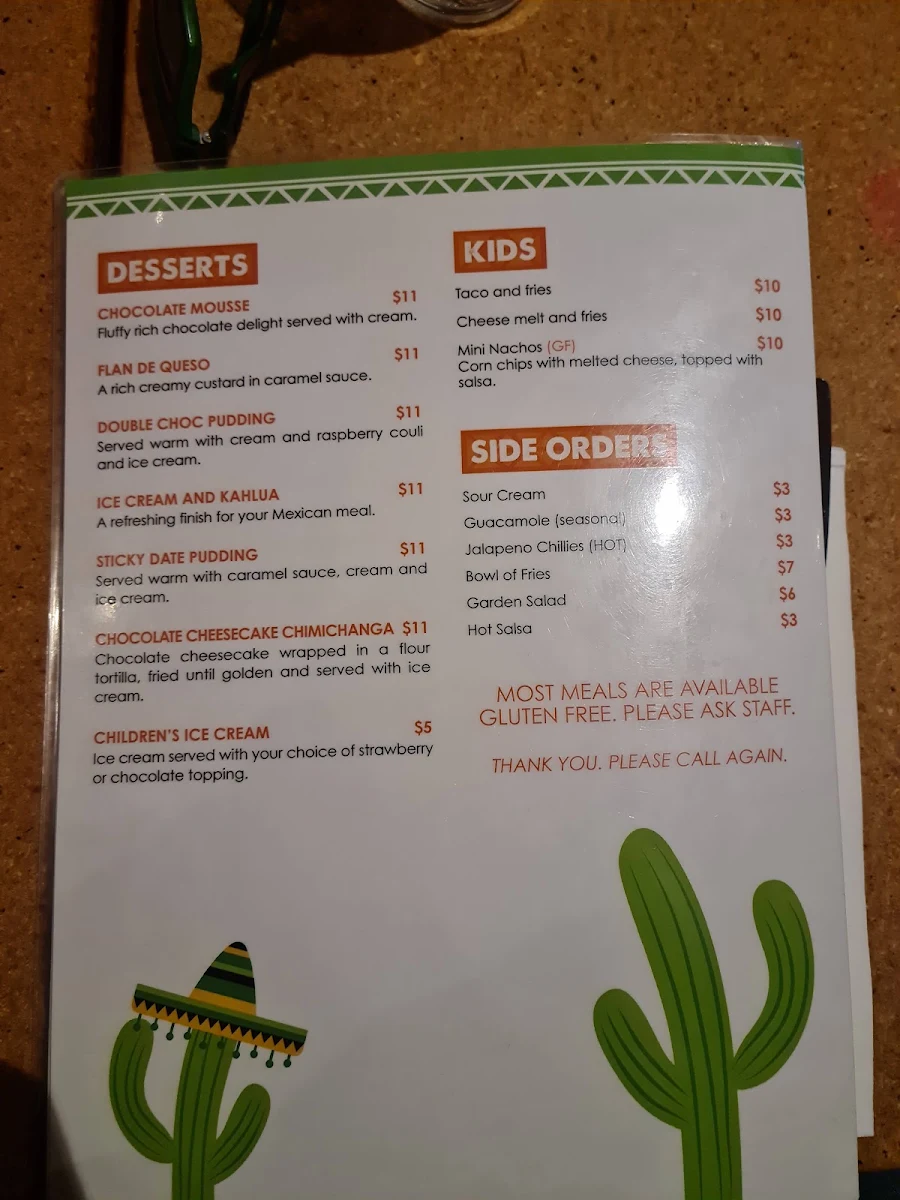 Menu, Oz Mex