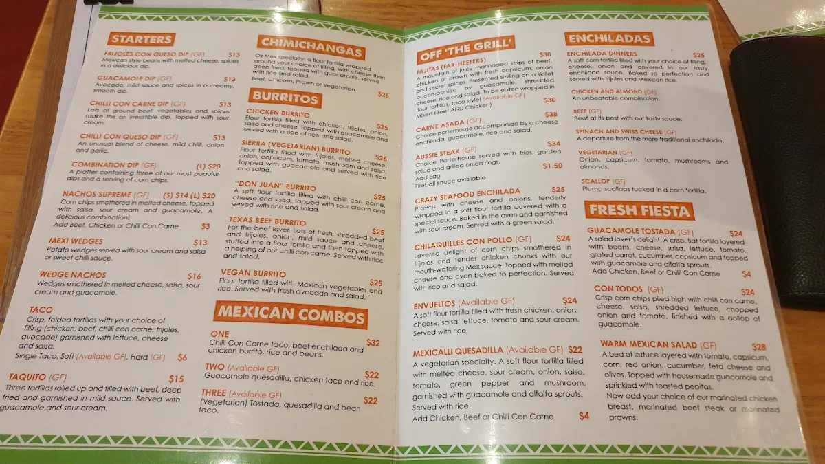 Menu, Oz Mex
