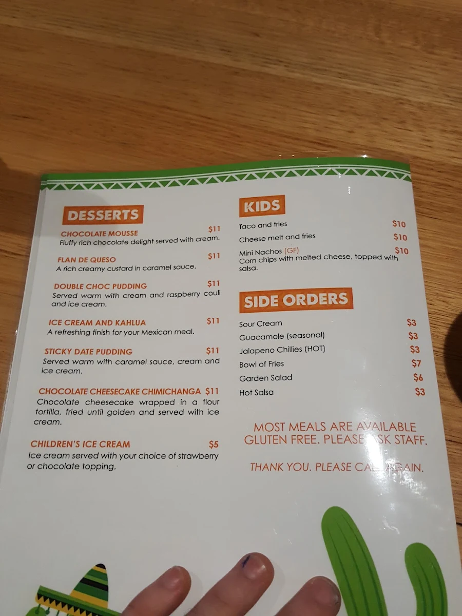 Menu, Oz Mex