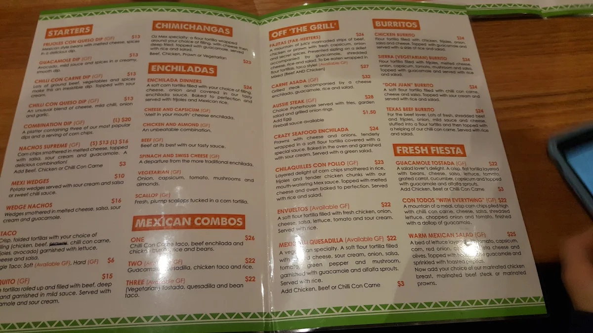 Menu, Oz Mex