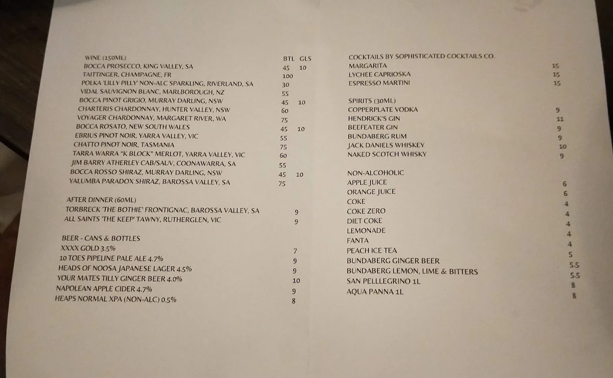 Menu, Eudlo General Store