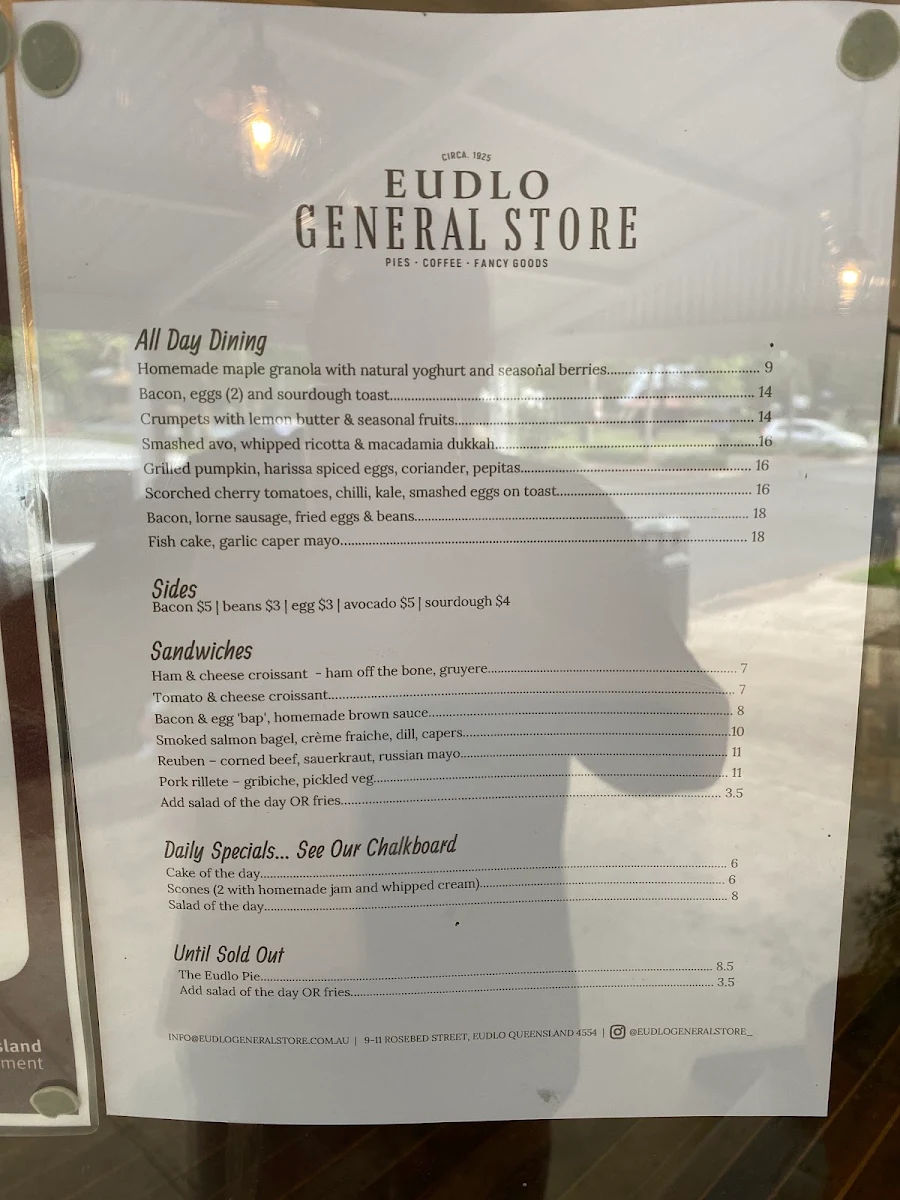 Menu, Eudlo General Store