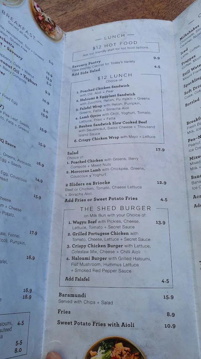 Menu, The Shed Cafe - Willowdale