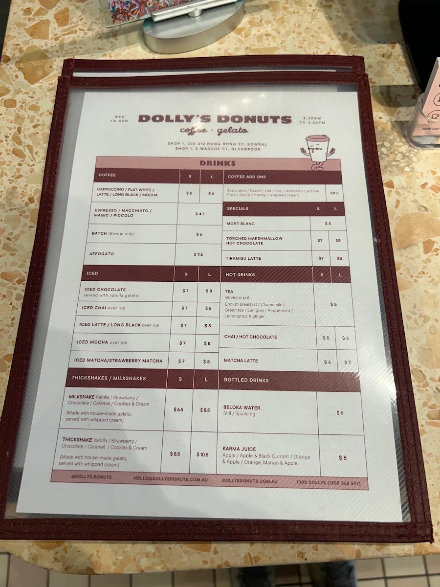 Menu, Dolly's Donuts