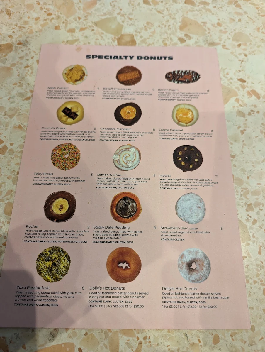 Menu, Dolly's Donuts