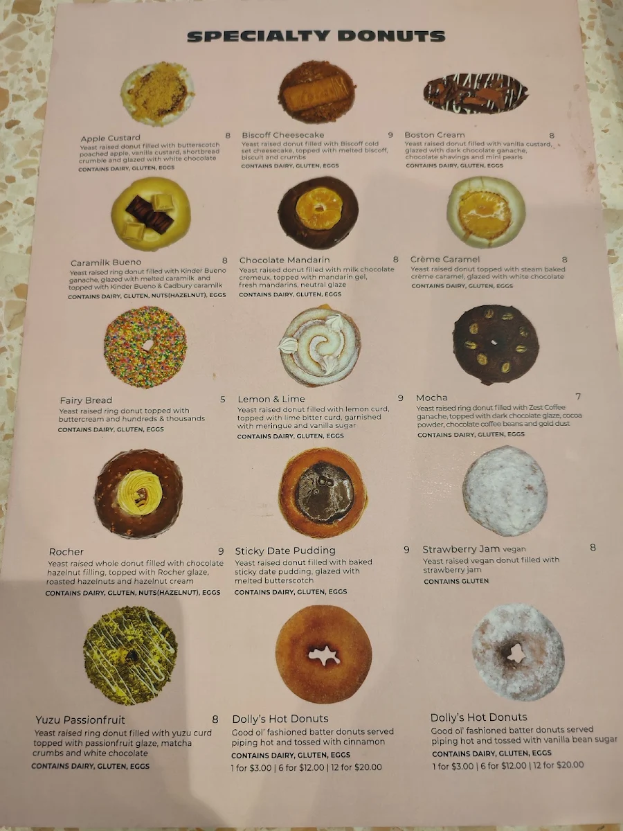 Menu, Dolly's Donuts