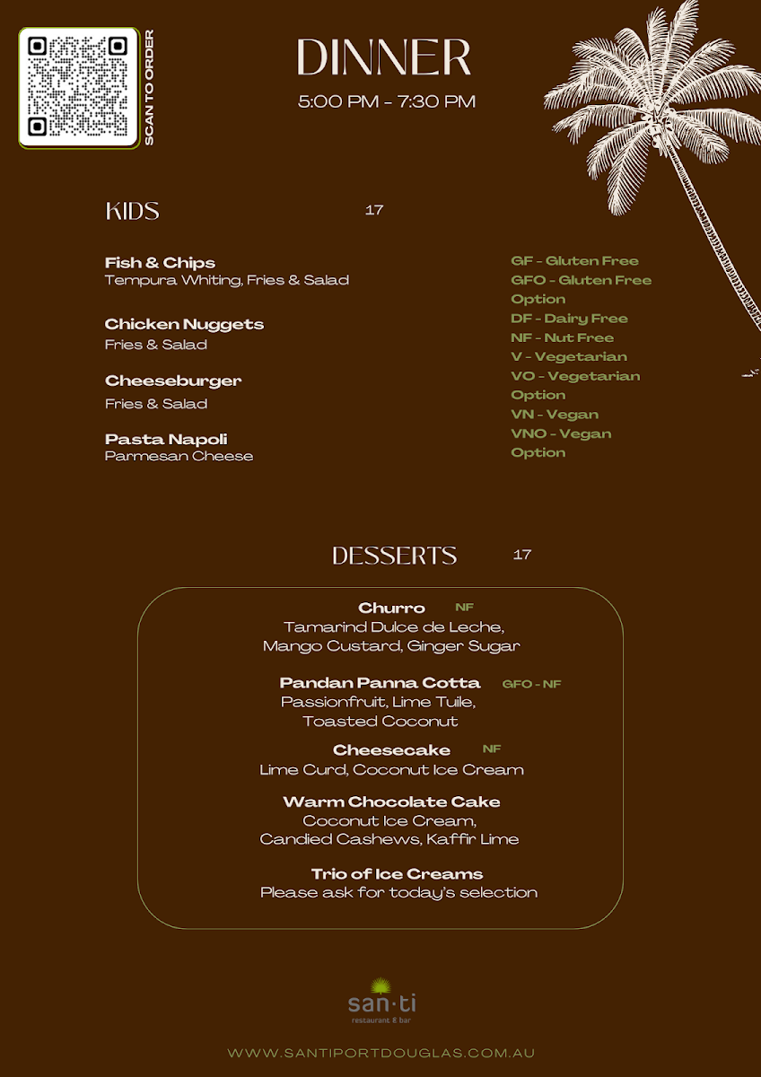 Menu, San-ti Restaurant and Bar