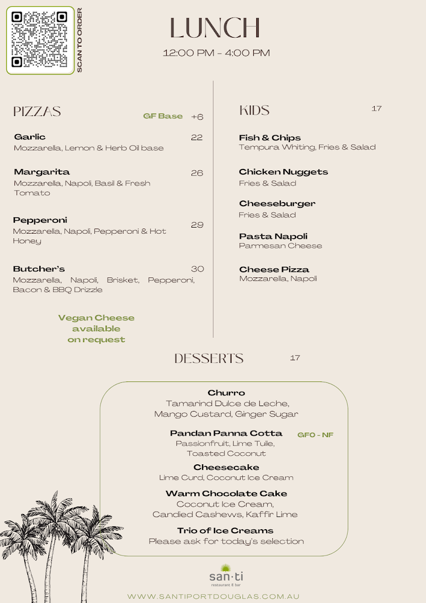 Menu, San-ti Restaurant and Bar