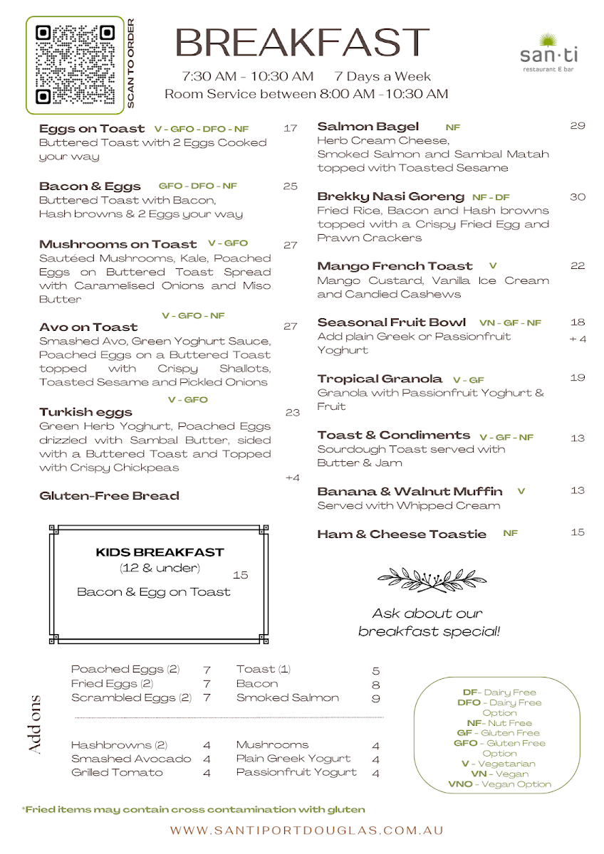 Menu, San-ti Restaurant and Bar
