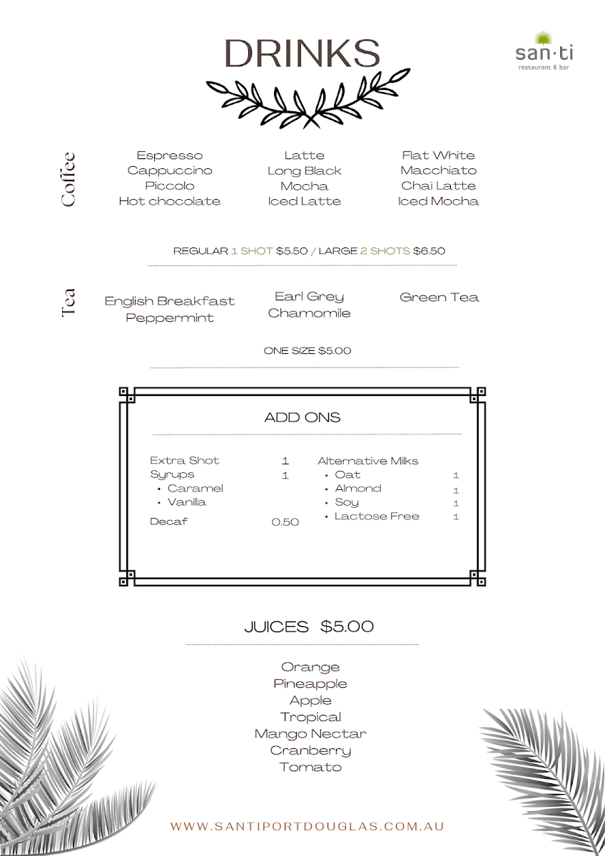 Menu, San-ti Restaurant and Bar