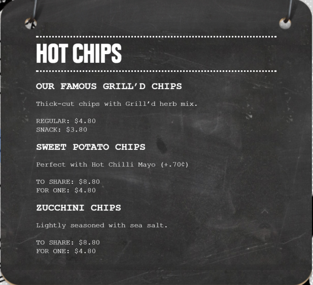 Menu, Grill'd Burgers - Rockingham