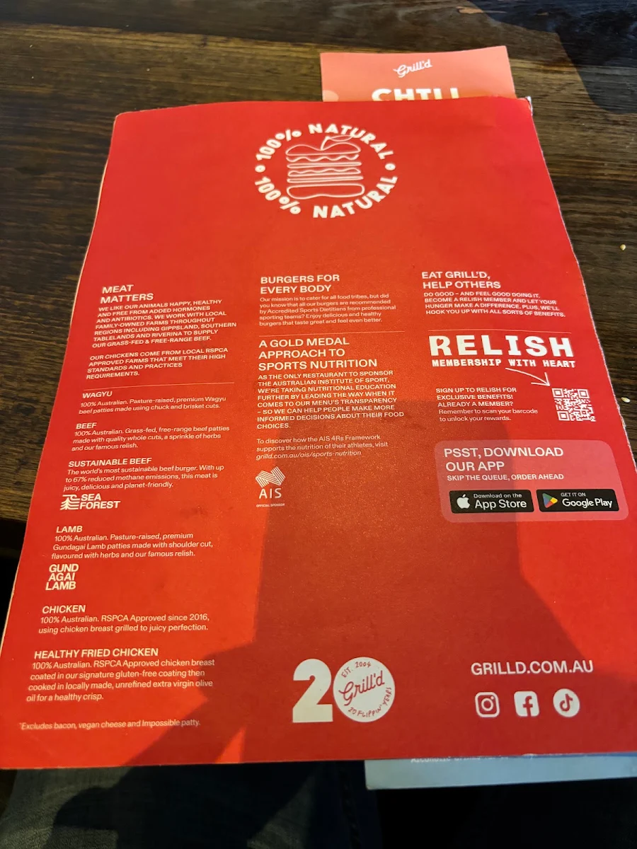 Menu, Grill'd Burgers - Rockingham