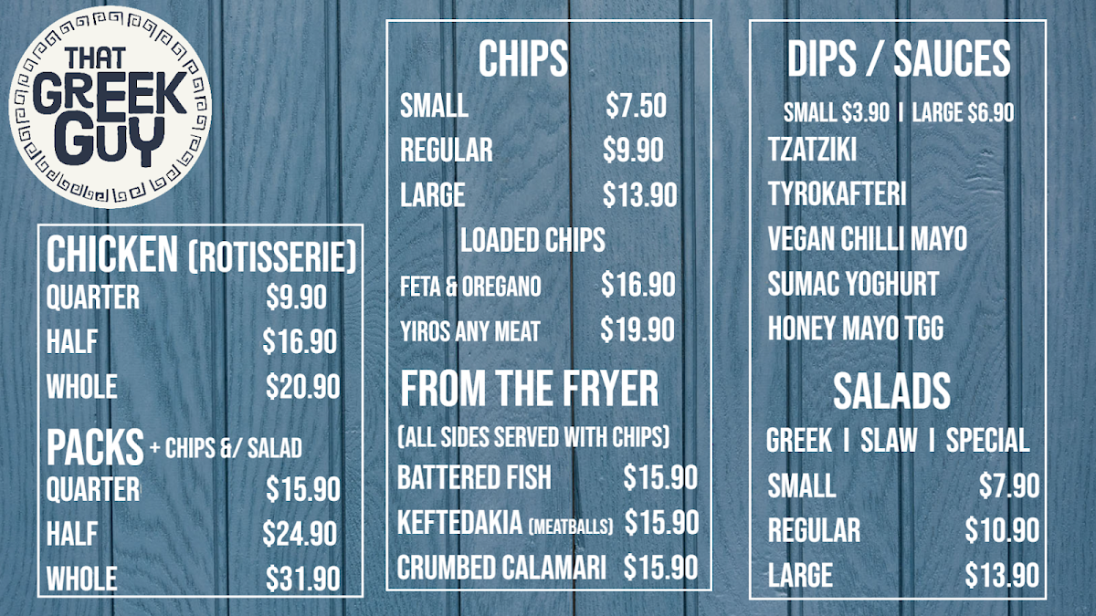 Menu, That Greek Guy