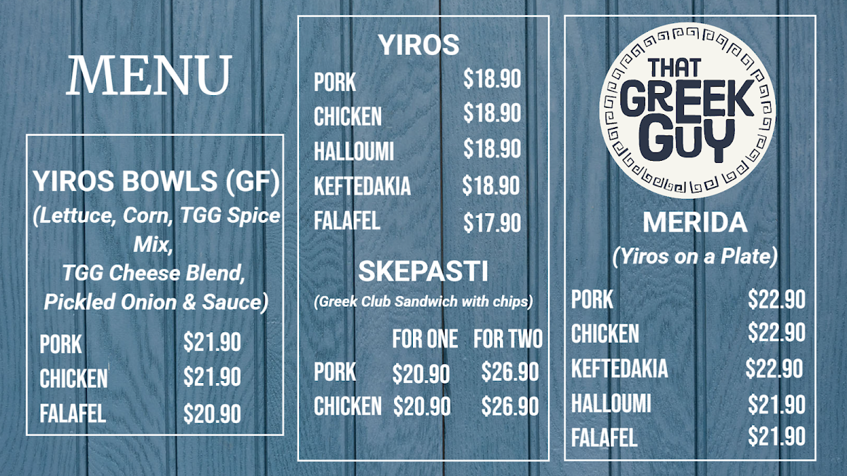 Menu, That Greek Guy