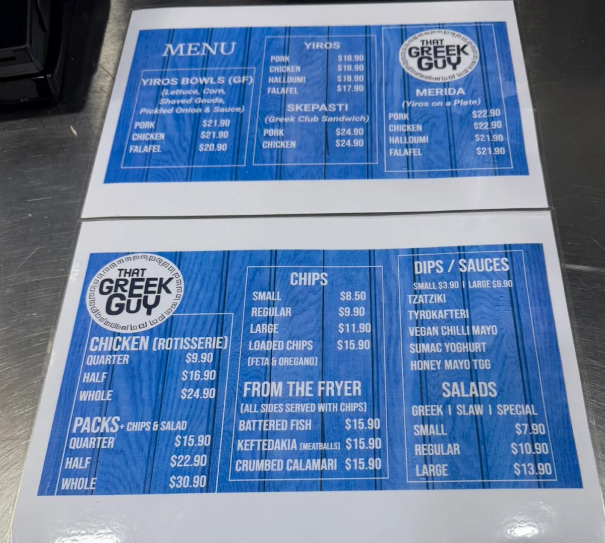 Menu, That Greek Guy
