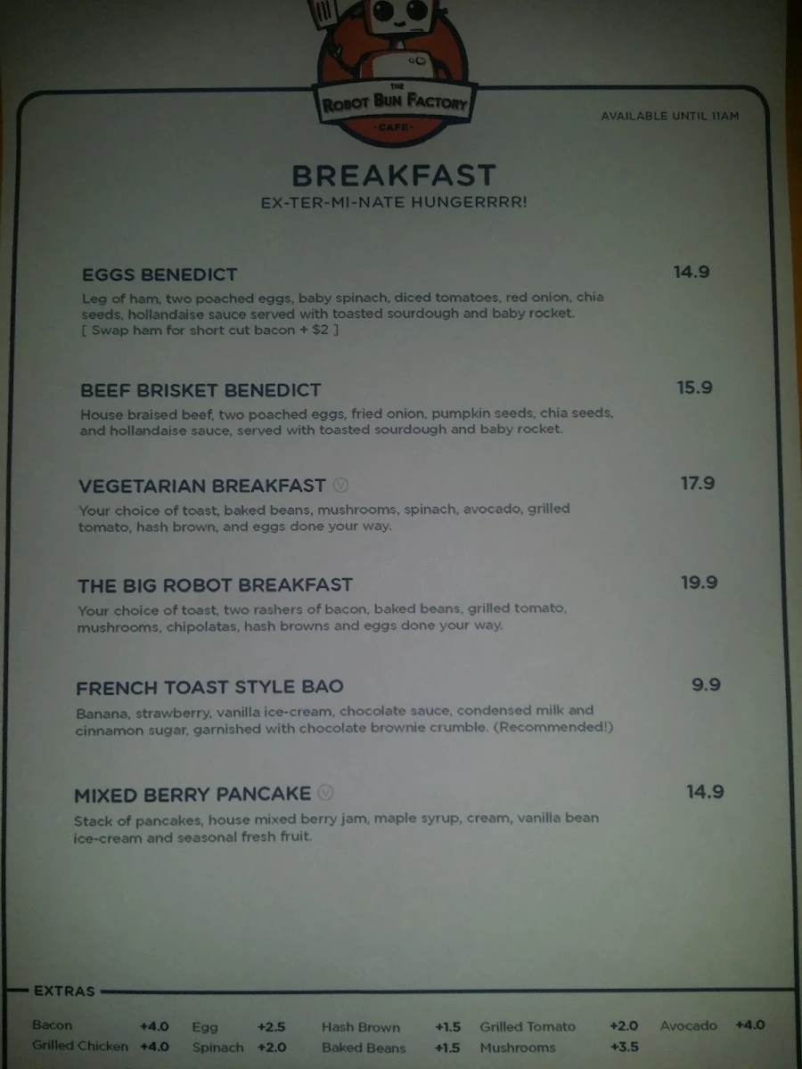 Menu, The Robot Bun Factory Cafe