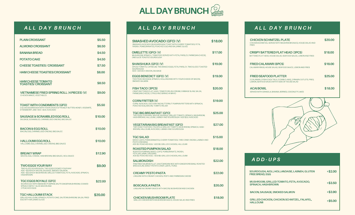 Menu, Too Good Cafe - Campbelltown Queen st