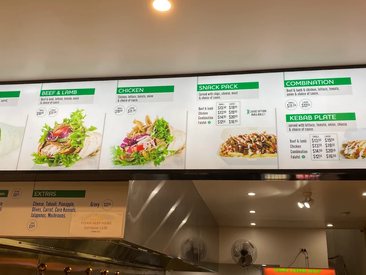 Menu, Valley Kebab Shop