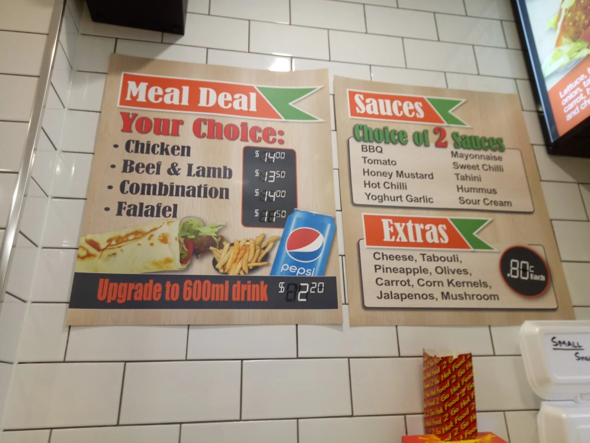 Menu, Valley Kebab Shop
